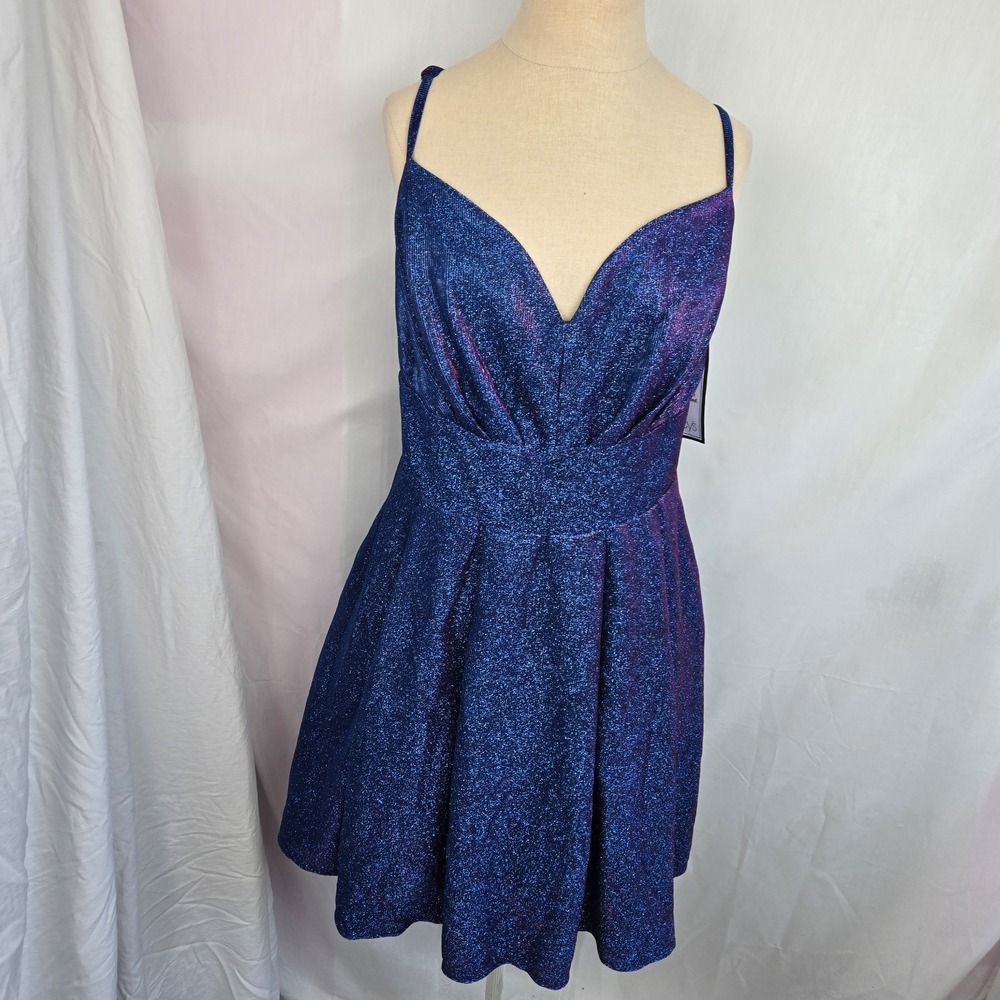 B Darlin Glitter Knit Skater Dress Party Prom Size 18W Blue Purple Pockets New